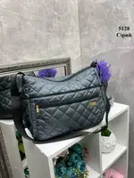 АКЦІЯ! Сіра - стьобана вмістка та практична сумка із довгим регульованим ремінцем - плащівка (5128)