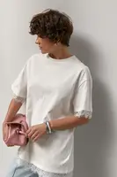 Оверсайз футболка із мереживом - білий цвет, ONE SIZE