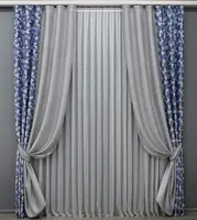 Комбіновані (2шт. 1,5х2,7м.) штори, блекаут-софт. Колір темно-блакитний з світло-сірим. Код 014дк (1286-981ш) 11-0102
