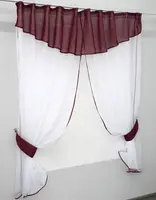 Кухонний комплект, (265х170см.) шторки з ламбрекеном і підхватами. Колір бордовий з білим. Код 084к 52-0265