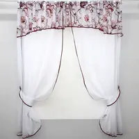 Кухонный комплект, (290х170см.) шторки с ламбрекеном и подхватами. Цвет белый с красным. Код 084к 52-0579
