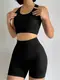 Комплект для фитнеса топ борцовка и шорты пуш-ап 19102 M черный