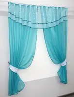 Кухонний комплект, (280х170см.) шторки з ламбрекеном і підхватами. Колір лазурний з білим. Код 084к 52-0551