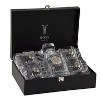 Сет для виски Boss Crystal «Казак» графин с казаком, 4 стакана с платиной, накладки серебро и золото