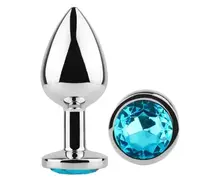 Анальная пробка с кристаллом EGZO - Silver Round Plug Aqua size M
