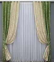 Комбіновані (2шт.1,5х2,7м.) жакардові штори. Колір салатовий з бежевим. Код 014дк (297-416ш) 10-946