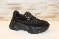 Кроссовки женские черные с лаковыми вставками Т033 38