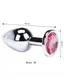 Металлическая анальная пробка Silver, pink crystal, размер М