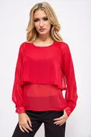Офисная блуза с длинными рукавами красного цвета 115R038