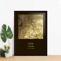 Постер "Львов / Lviv" фольгированный А3, Черный-золотой, А3, английский