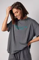 Жіноча футболка oversize з написом - сірий цвет, S