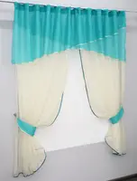 Кухонні штори (280х170см.) з ламбрекеном, на карниз 1-1,5м. Колір лазурний з бежевим. Код 091к 52-0328