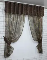 Кухонный комплект, (280х170см.) шторки с ламбрекеном. Цвет оливка с золотисто-коричневым. Код 00к 59-039