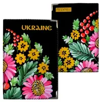 Обложка на паспорт Ukraine Квіти на чорному тлі (ткань)