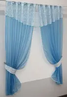 Кухонний комплект, (290х170см.) шторки з ламбрекеном і підхватами. Колір блакитний з білим. Код 084к 50-888