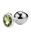 Металлическая анальная пробка Silver, light green crystal размер М