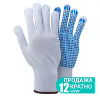 Перчатки трикотажные с точечным ПВХ покрытием р8 (белые, манжет) КРАТНО 12 парам SIGMA (9442411)