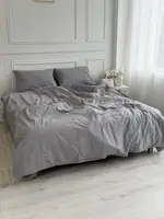 Постільна білизна євро Dushka Home Варена бавовна преміум 21714 200х220 см темно-сіра