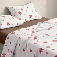 Евро постельное белье фланель с простыней на резинке SNOWFLAKES BERRY CS5