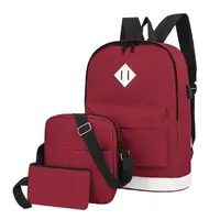 Рюкзак Жіночий Lesko LP1931-2 Red комплект 3 в 1 сумка і гаманець c USB зарядкою