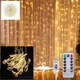 Светодиодная Водонепроницаемая Гирлянда-Занавес Штора 3*3м 300LED USB c Пультом для Украшений Окон Жёлтая