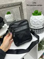 АКЦИЯ! Натуральная кожа. Черная мужская сумка на два отделения на молнии и с дополнительными карманами (1791)