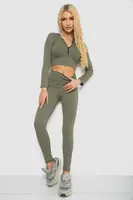 Костюм женский в рубчик, цвет темно-оливковый, 221R3320