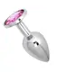 Металлическая анальная пробка Silver, pink crystal, размер М