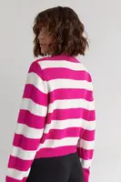Вязаный джемпер oversize в полоску - фуксия цвет, L (имеются размеры)