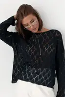 Жіночий джемпер із ажурної в'язки - чорний цвет, ONE SIZE