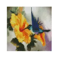 Алмазная картина СА-0016 "Колибри и желтые цветы", размером 30*30см