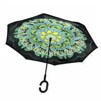 Зонт зворотного складання Lesko Up-Brella Зелений Павич з малюнком смарт парасолька навпаки механічний
