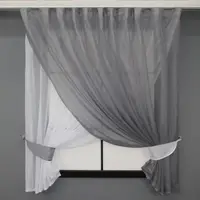 Кухонный комплект (280х150см.), шторки с тонкими подвязками "Дуэт". Цвет графитовый с белым. Код 076к 59-049
