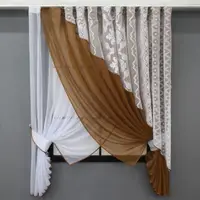 Кухонный комплект (310х170см.), шторки с подвязками. Цвет белый с коричневым. Код 063к 52-0875