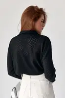 Кофта-поло з ажурної в'язки - чорний колір, ONE SIZE