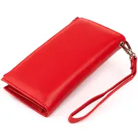 Оригинальный кошелек кожаный женский на хлястике с кнопкой ST Leather 19281 Красный