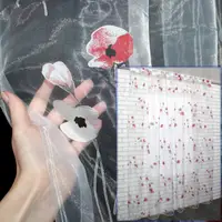 Тюль (3х2,1м.) органза с крупным цветочным принтом. Цвет полупрозрачный с красным и чёрным. Код 1062т 40-134