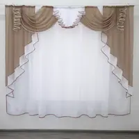 Кухонний (200х170см.) ламбрекен з тюлю. Колір какао з білим. Код 107к
