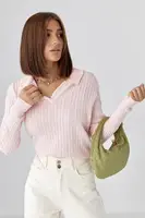Кофта-поло з косичками - пудра цвет, ONE SIZE