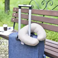 Подушка рогалик 32х32 см Travel IDEIA для подорожей для шиї та голови дорожній антиалергенний сірий/беж