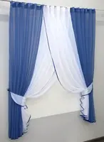 Кухонні шторки (400х170см.) з підв'язками. Колір синій з білим. Код 096к