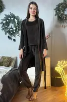 Комплект пижама велюровая с халатом Кш1580 Шоколадный