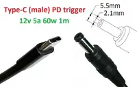 Переходник на 12v (max 5a, 60w) 5.5x2.1mm 1m з USB Type-C (male) Power Delivery PD тригер (A class) 1 день гар.