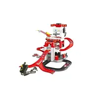 Детская парковка RJS Toys, 53 элемента, 3 металлопластиковые машинки, вертолет. Red (157316)