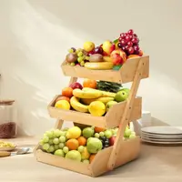 Бамбуковая кухонная этажерка для фруктов и овощей,трёхъярусная, настольная, деревянная полка 30×33×41 см