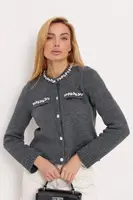 Укорочений кардиган оздоблений камінчиками - сірий цвет, ONE SIZE