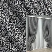 Комплект штор (2шт. 2х2,7м.) из ткани софт Вензель. Цвет черный с серым. Код 2050ш(А) 32-425