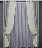 Комбіновані (2шт.1,5х2,7м.) штори з тканини льон "Pavliani". Колір сірий з кремовим. Код 014дк (1179-1172ш) 10-993