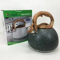 Чайник Unique со свистком UN-5306 2,7л мрамор для газовых плит, чайник нержавеющая сталь. Цвет: темно-серый