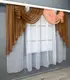 Кухонный (200х170см.) ламбрекен с тюлью. Цвет коричневый с персиковым и белым. Код 093к 52-1214
